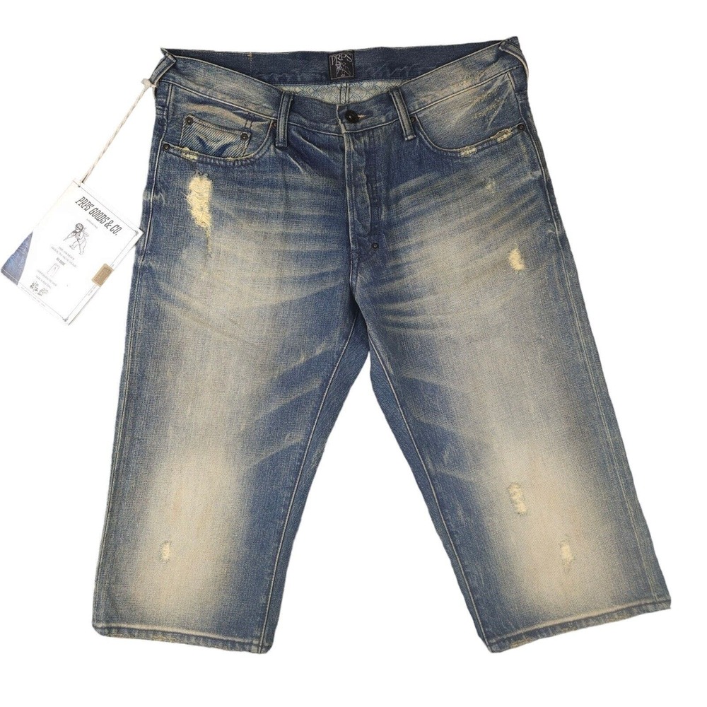 PRPS Men's Distressed Denim 17" Slim Fit Blue Jean Shorts Size 32 (NWT)